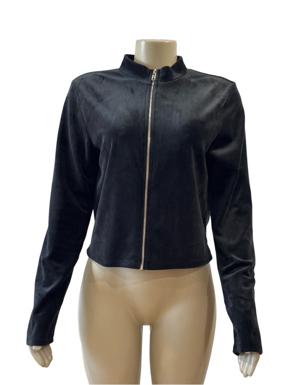 Forever 21 Velour Zip-Front Bomber Cropped  Jacket